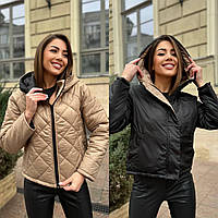 Двостороння жіноча куртка з капюшоном Осіння стьобана куртка двостороння