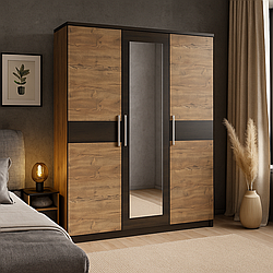 Розпашна тридверна платтяна шафа з дзеркалом 160 см для одягу в спальню Вероніка Мебель Сервіс дуб апріл