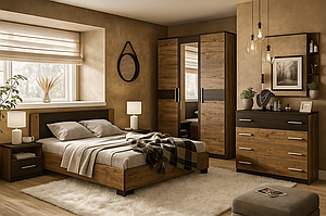 Сучасна набірна модульна спальня комплект з комодом і шафою ДСП Вероніка Мебель Сервіс дуб апріл+венге