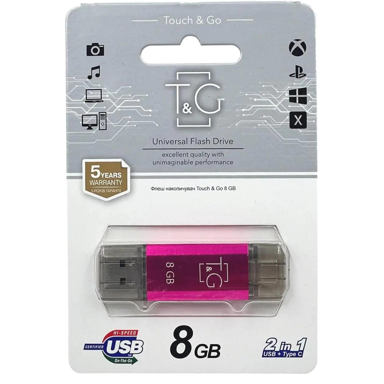USB-накопичувач c Type C 2.0 флешка на 8Gb T&G 009 Star series Fuchsia