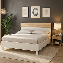 Двоспальне велике стильне ліжко Глорія у сучасному стилі в спальню з ДСП на ніжках 160*200 см дуб сонома/білий