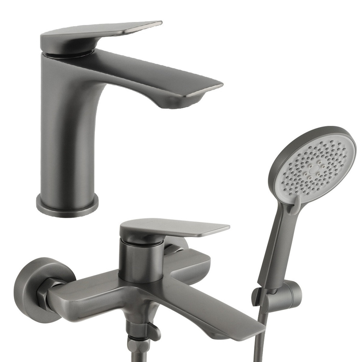 Набір змішувач для ванни та умивальника Venta 104151-16 матовий графіт (збройова сталь) з душ набором, фото 1