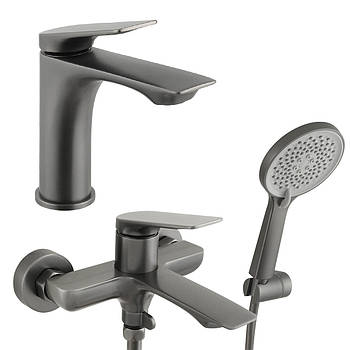 Набір змішувач для ванни та умивальника Venta 104151-16 матовий графіт (збройова сталь) з душ набором