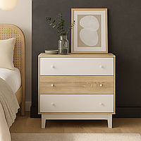 Сучасний комод 3 шухляди на ніжках 90 см білий дуб сонома в скандинавському стилі в спальню Глорія Мебель Сервіс