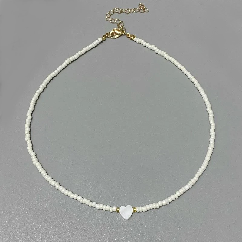 Чокер намисто бісер прикраса на шию з серцем білий (CK-whH), фото 1