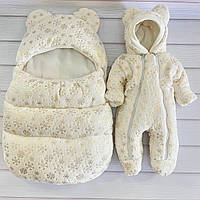 Зимовий теплий комплект на виписку для новонародженого: конверт-чохол 80*47 см та комбінезон