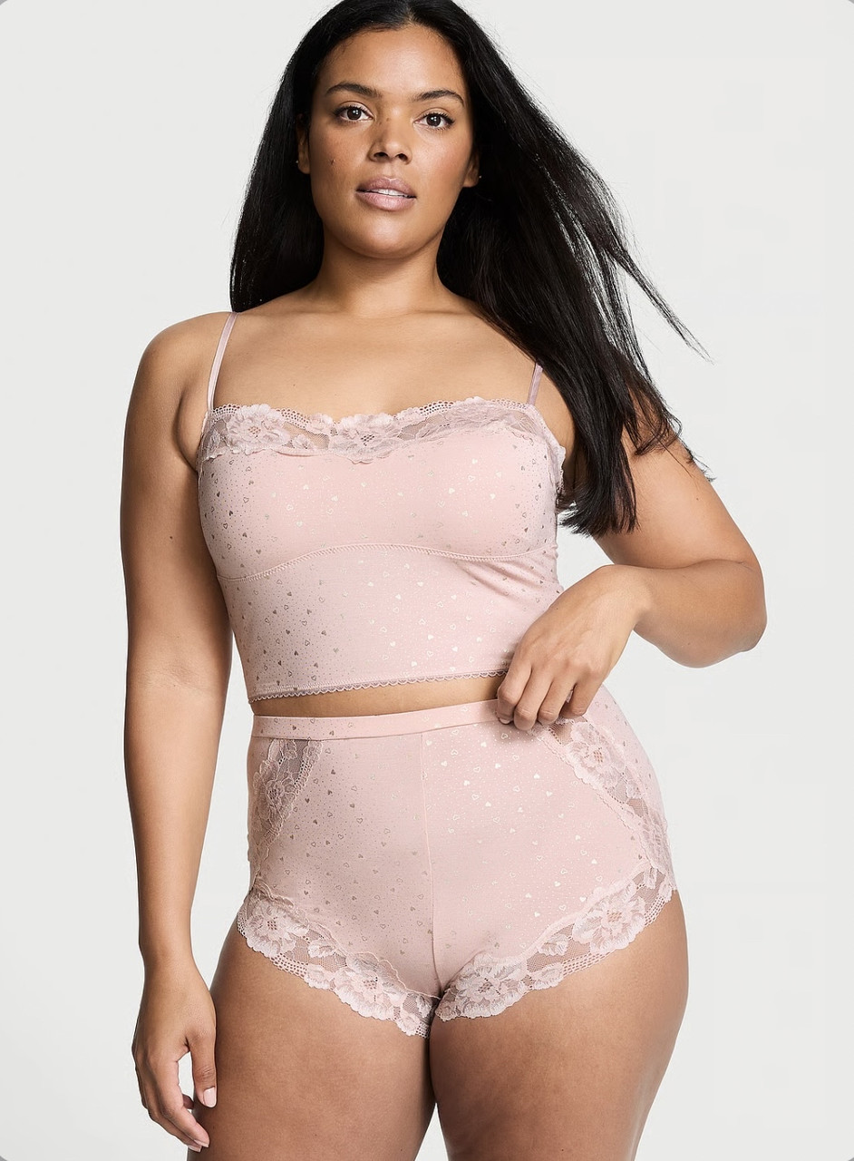 Піжама (камі сет) рожева трикотажна з мереживом Victoria’s Secret (Вікторія Сікрет), оригінал, фото 1