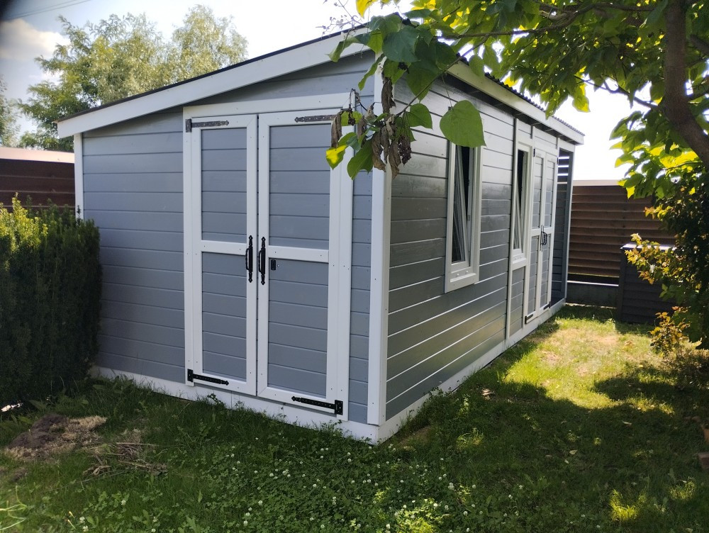 🔐 Дерев'яний хозблок с дровницею та майстернею 18м2 (3*2,8+3*2+3*1,2) | Сіро-білий | Майстерня Сарай Дровітня з дерева, фото 1