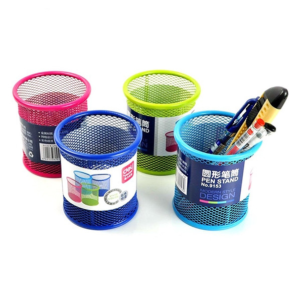 Підставка для ручок Deli 9153 мікс кольорів, кругла, сітка метал, діаметр 91*98 мм, Настільна підставка