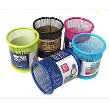 Підставка для ручок Deli 9153 мікс кольорів, кругла, сітка метал, діаметр 91*98 мм, Настільна підставка, фото 4