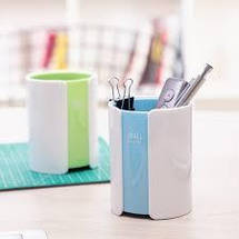 Підставка для ручок Deli 9141 білий Склянка пластик кольорова смуга, Настільна підставка, фото 3