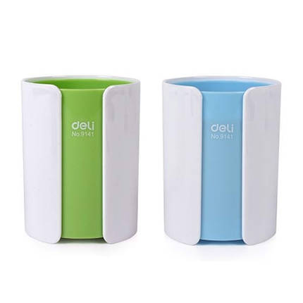 Підставка для ручок Deli 9141 білий Склянка пластик кольорова смуга, Настільна підставка, фото 1