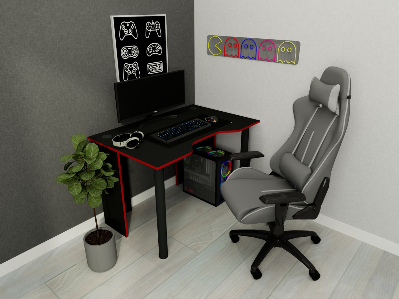 Геймерський комп'ютерний стіл, ігровий стіл з вирізом, стіл для ПК, кібер стіл, фото 1