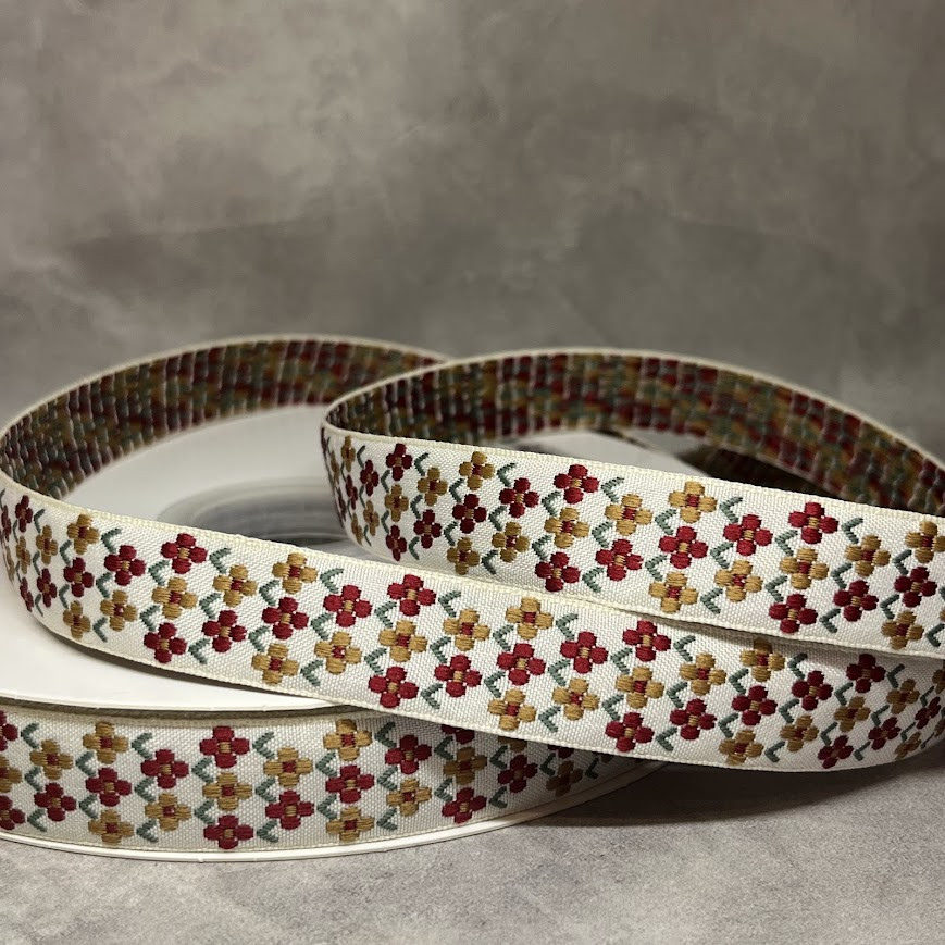 Стрічка жакардова з вишивкою, одностороння, текстильна 1,8 см, арт 018868, відрізок 1 ярд (91 см), Різнокольоровий, фото 1