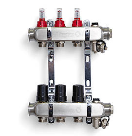 501203 Колектор на 3 контури, з витратомірами, краном Маєвськ та зливним, нерж.сталь Tervix Pro Line