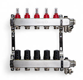 501205 Колектор на 5 конт., з витратомірами, краном Маєвськ. та зливним, нерж.сталь Tervix Pro Line