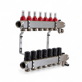 501206 Колектор на 6 конт., з витратомірами, краном Маєвськ. та зливним, нерж.сталь Tervix Pro Line