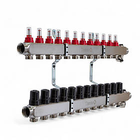 501212 Колектор на 12 конт., з витратомірами, краном Маєвськ. та зливним, нерж.сталь Tervix Pro Line