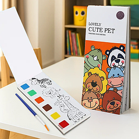 Альбом "Сute pet" для розфарбовування акварельними фарбами розмальовка з пензликом і фарбами для творчості