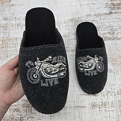 Тапочки чоловічі домашні Klerotex темно-сірі фетрові на поліуретановій підошві 3973