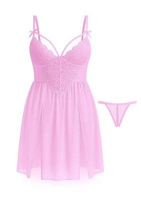 Нічна сорочка Noble Litthing комплект з трусиками сітка рожево-бузковий