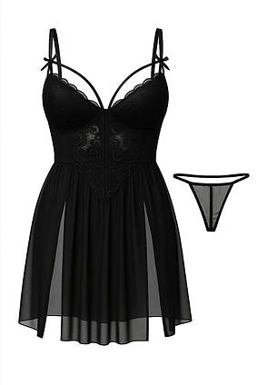 Нічна сорочка Noble Litthing комплект з трусиками сітка чорний