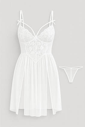 Нічна сорочка Noble Litthing комплект з трусиками сітка білий