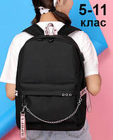 Чорний шкільний рюкзак для дівчинки 45*32 см водонепроникний з USB портом для підлітків дівчат у школу 5-11 клас і студентів