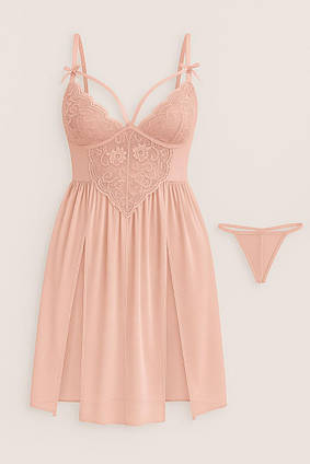 Нічна сорочка Noble Litthing комплект з трусиками сітка S рожевий