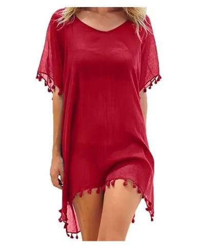 Туніка пляжна великий розмір розлітайка One Size червона (KST-red), фото 1