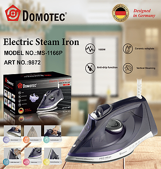 Електрична парова праска Domotec MS-1166P — з керамічною підошвою і вертикальним відпарюванням Лучшая цена
