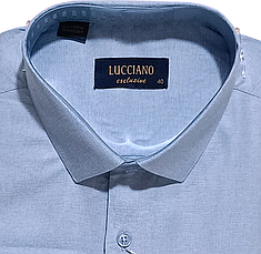 Класична однотонна чоловіча сорочка Lucciano vd-0007 блакитна з довгим рукавом, ошатна, стильна 44, фото 3