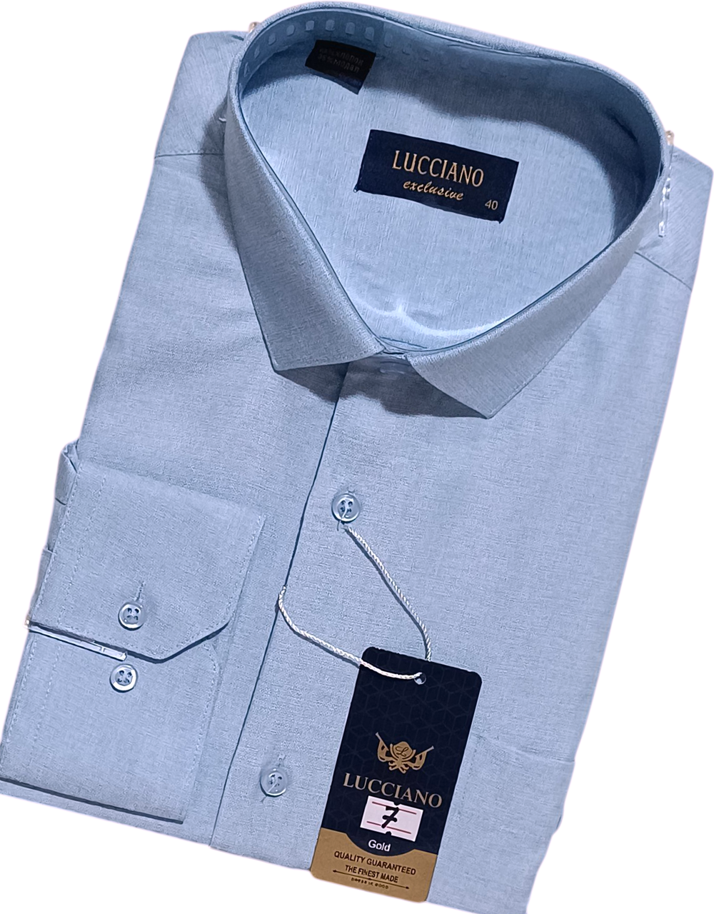 Класична однотонна чоловіча сорочка Lucciano vd-0007 блакитна з довгим рукавом, ошатна, стильна 44