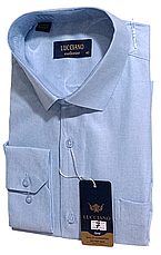 Класична однотонна чоловіча сорочка Lucciano vd-0007 блакитна з довгим рукавом, ошатна, стильна 44, фото 4