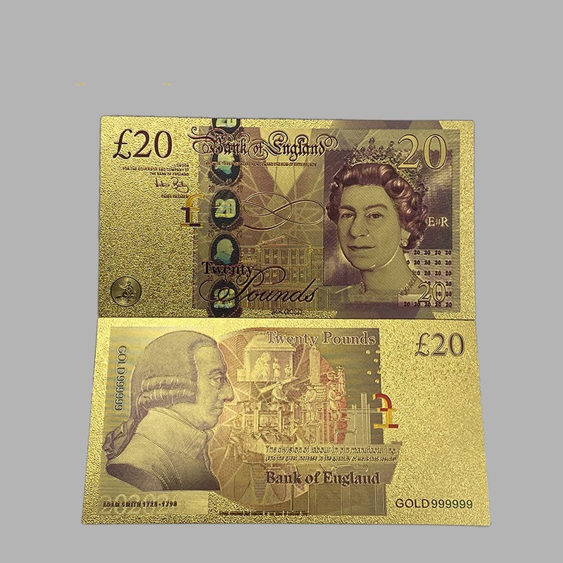 Золота колекційна банкнота 20 британських фунтів. (золота фольга), фото 1
