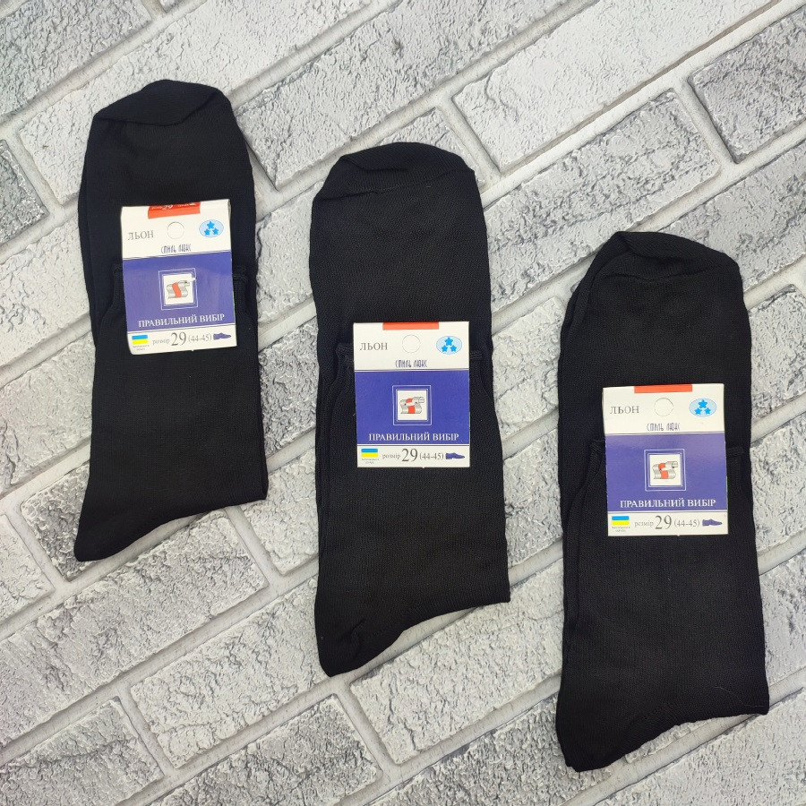 Шкарпетки чоловічі високі весна/осінь р.29 (44-45) чорні льон х/б СТИЛЬ ЛЮКС 30039542, фото 1