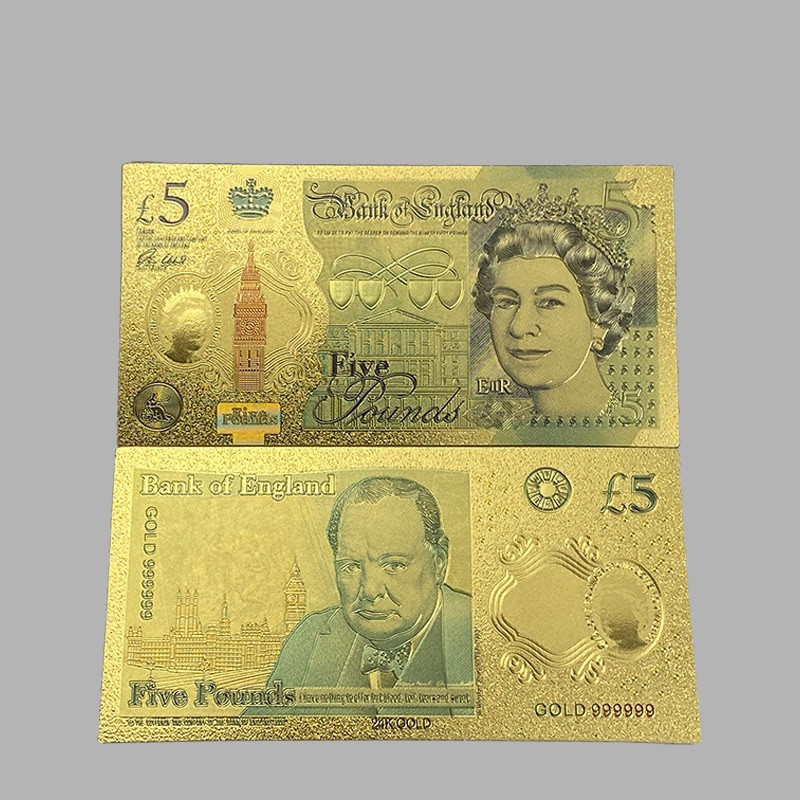Золота колекційна банкнота 5 британських фунтів.  (золота фольга), фото 1