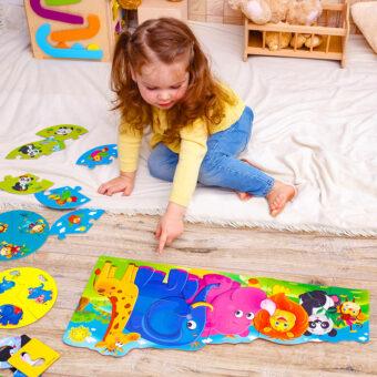 Розвиваючий набір гра 3 в 1 зоопарк для дошкільнят з великими пазлами Навчальний комплект зоомір з тваринами, фото 1