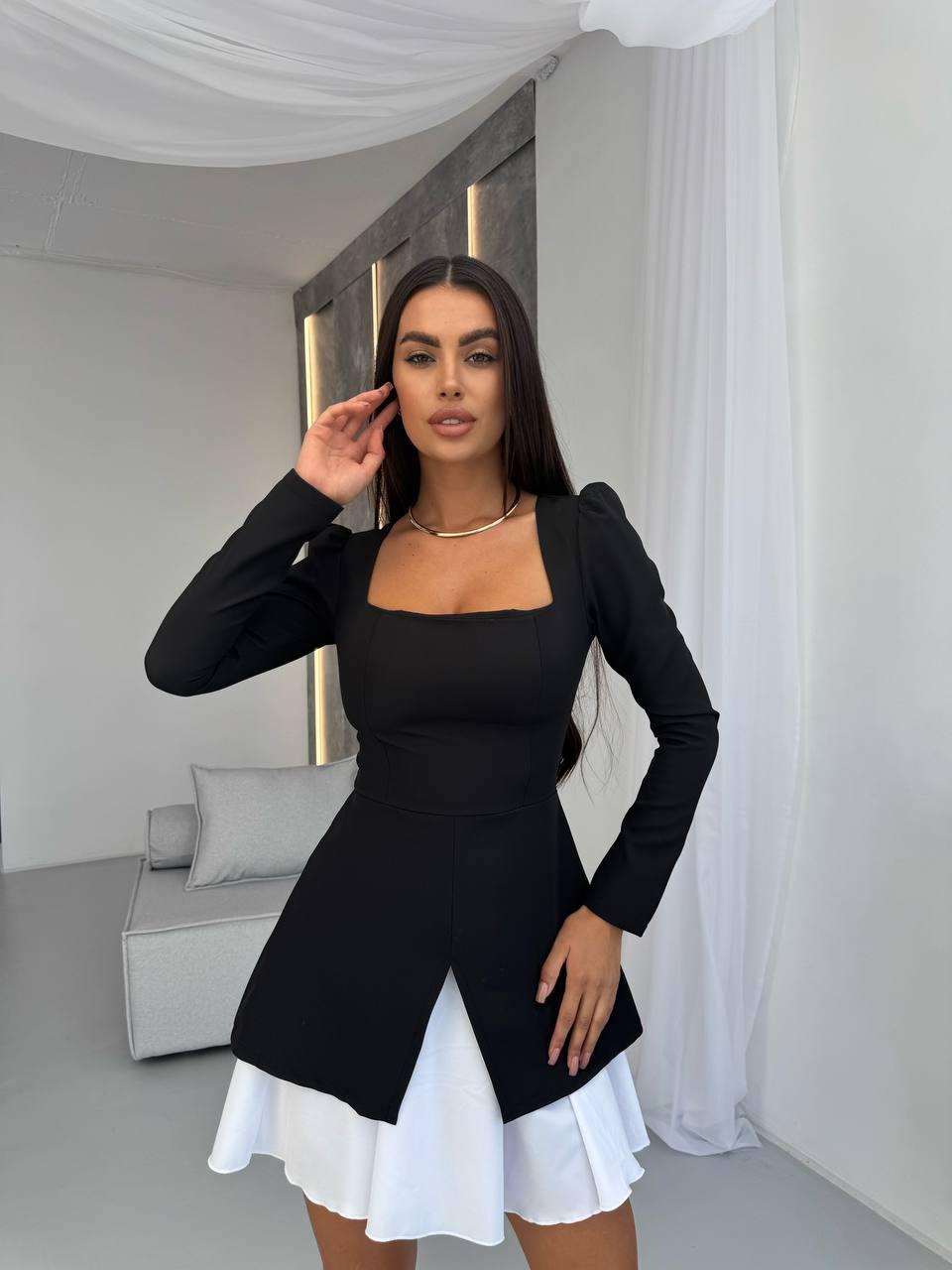 Чорне жіноче плаття міні з білою спідницею, фото 1