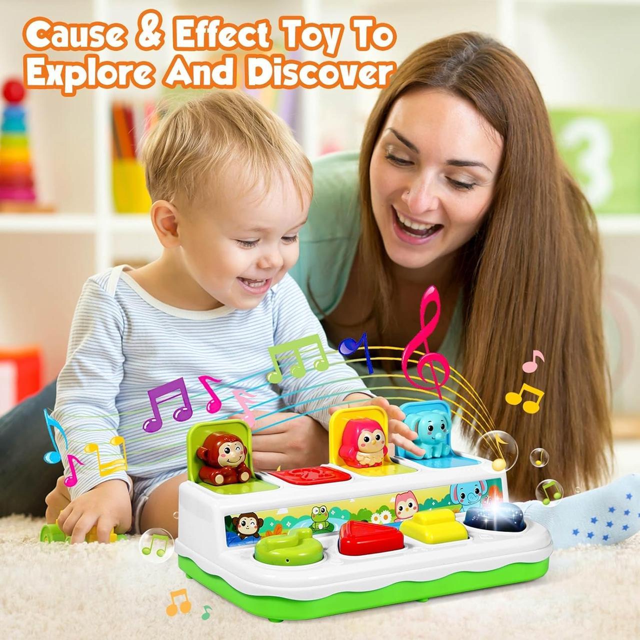 Іграшка для малюків з фігурками тварин та яскравими кнопками для розвитку моторики Логічна гра для навчання для малюків, фото 1