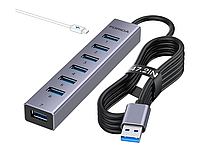 USB HUB 3.0 з додатковим живленням, 7 USB портів, корпус з алюмінію