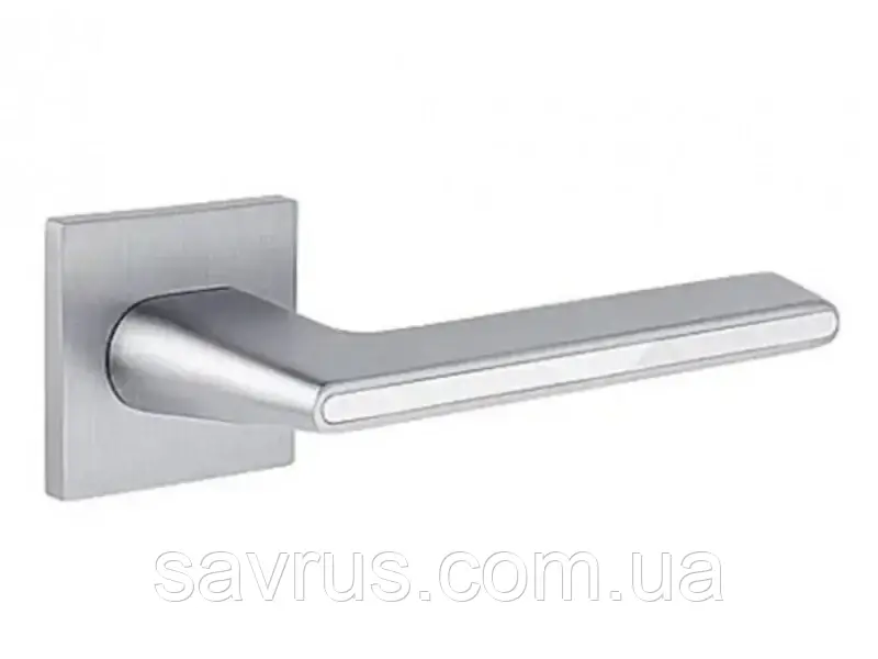 Ручка дверна (комплект) Sempra, хромована квадратна з білою вставкою на розеті, H-30118-A-CRS/W, фото 1