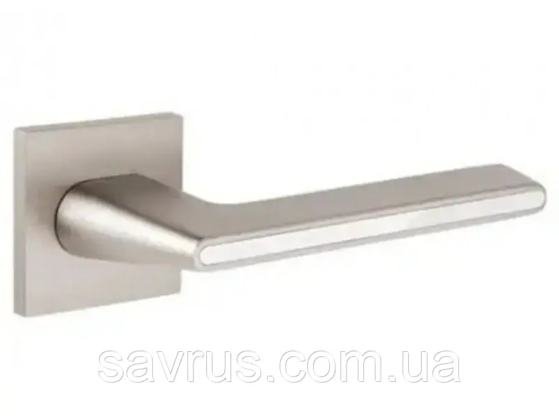 Ручка дверна (комплект) Sempra, нікелева квадратна з білою вставкою на розеті, H-30118-A-NIS/W, фото 1