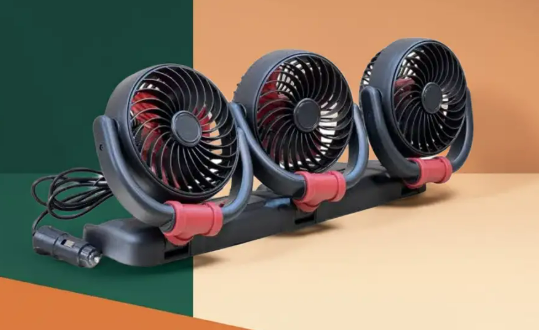 Складаний автомобільний вентилятор з трьома головками, 11,5 см (12V) Червоний F4505, фото 1