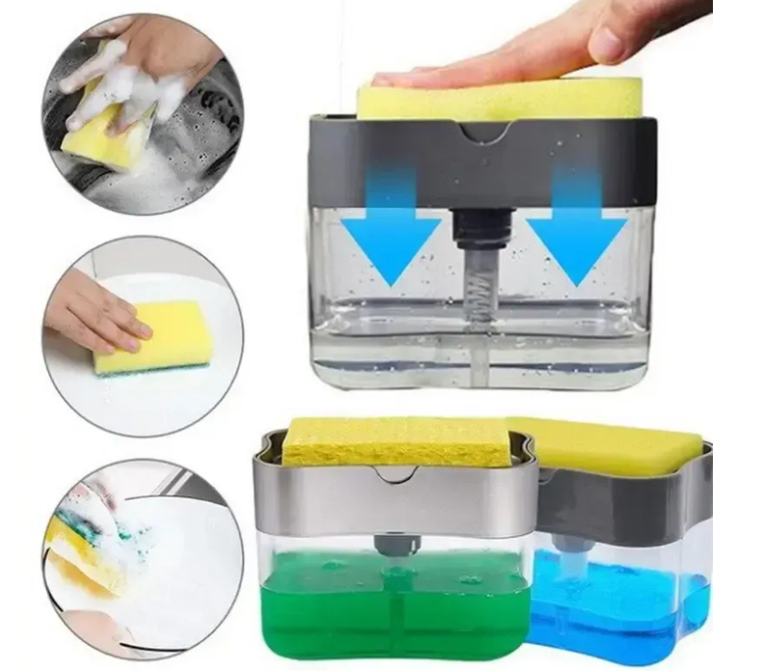 Органайзер для мочалок з мильницею та дозатором натискна Soap Pump Sponge Caddy