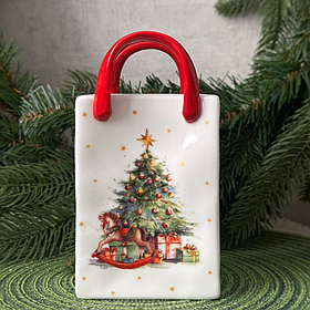 Порцелянова Підставка сумочка для кухонного приладдя «Різдвяна ялинка» 14.5см Новоричний посуд