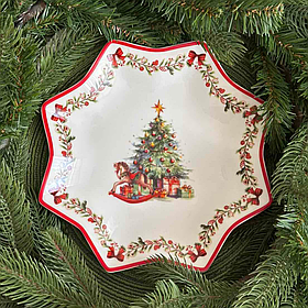 Новорічна фігурна Тарілка порцелянова з малюнком «Різдвяна ялинка» 25см