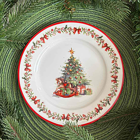 Тарілка порцелянова новорічна с малюнком «Різдвяна ялинка» 19см