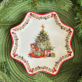 Новорічна фігурна Тарілка порцелянова з малюнком «Різдвяна ялинка» 19.5см