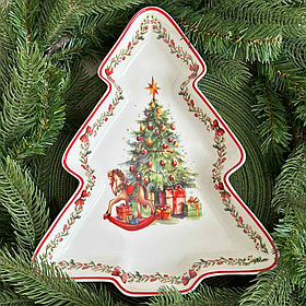 Новорічна фігурне Блюдо порцелянове у формі ялинки "Різдвяна ялинка" 30.5см